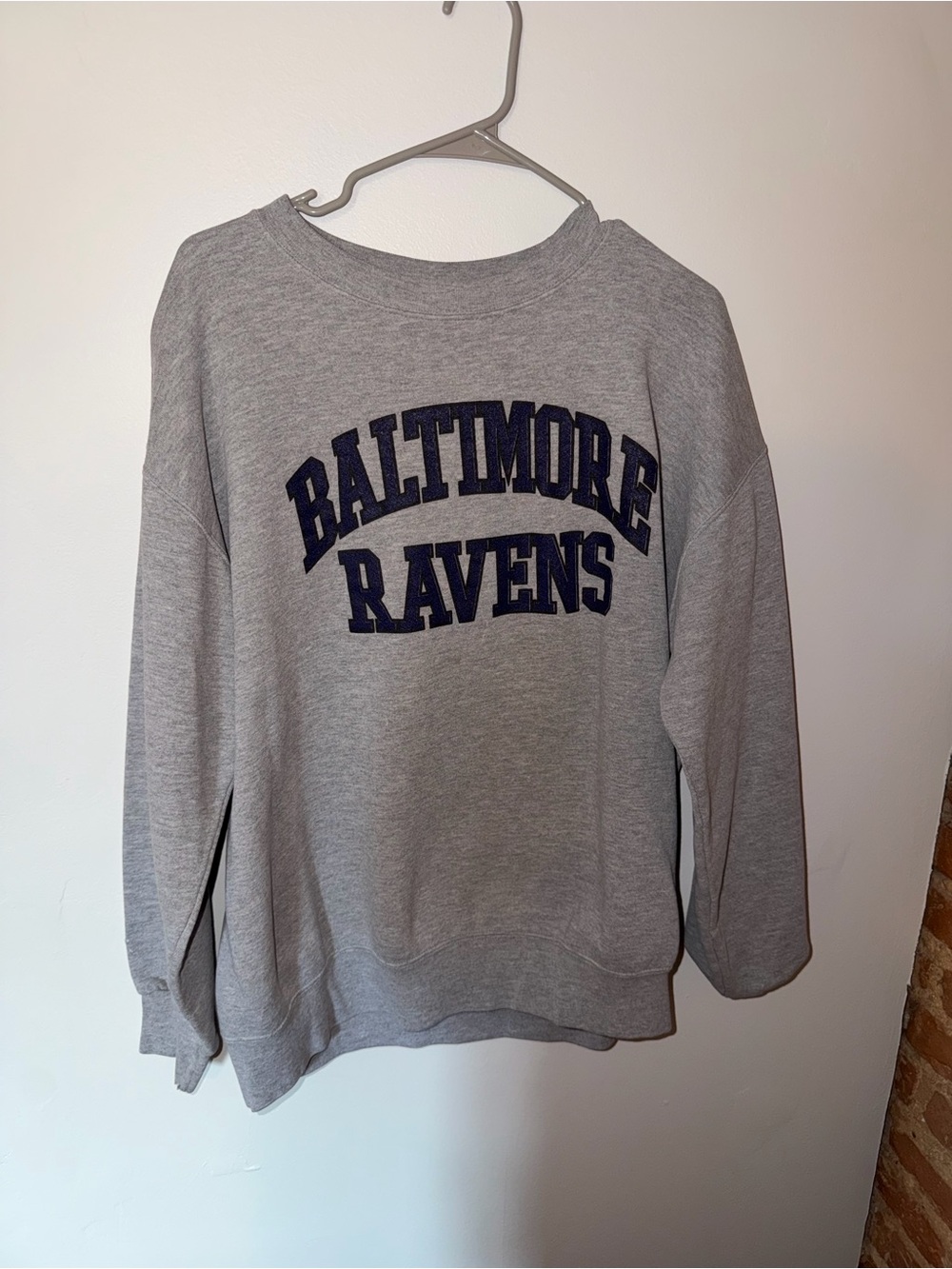 NFL Gray Baltimore Ravens Crewneck Sweatshirt with purple  Lettering